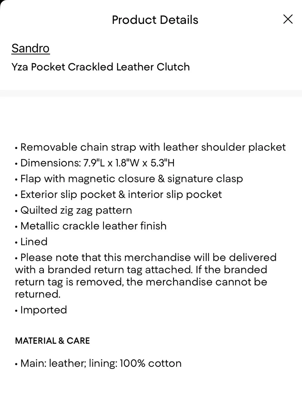 Sandro Yza Pocket Crackled Leather Clutch Brand New